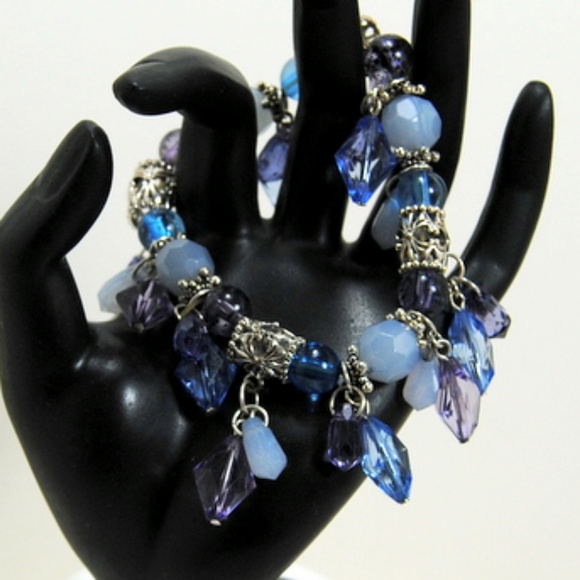 Charm Bracelet Cuff Crystals Metal Bead Dangle - Picture 3 of 4